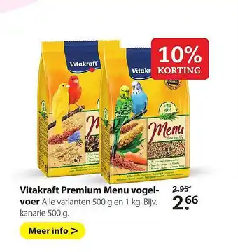 Pets Place Vitakraft premium menu vogelvoer aanbieding