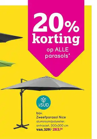 Leen Bakker Zweefparasol nice 300x300 cm aanbieding