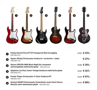 Bax-Music Fazley Starlist Plus ST118 Transparent Red Met Gigbag, Squier Affinity Stratocaster Sunburst+ Versteker + Kabel Of Ibanez IJR aanbieding