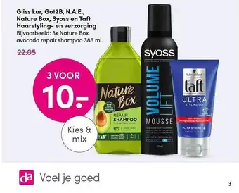 DA Gliss Kur, Got2B, N.A.E., Nature Box, Syoss En Taft Haarstyling En Haarverzorging aanbieding