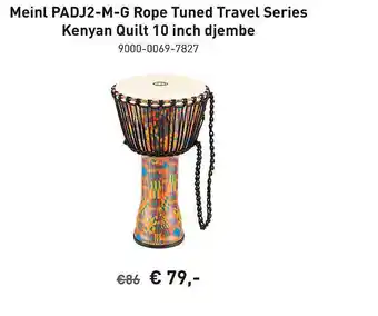 Bax-Music Meinl Padj2-M-G Rope Tuned Travel Series Kenyan Quilt 10 Inch Djembe aanbieding