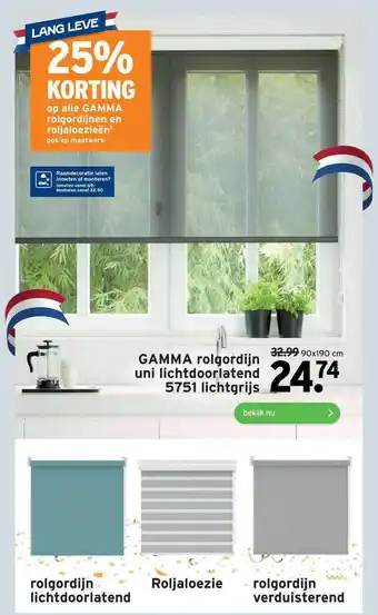 GAMMA Gamma Rolgordijn Uni Lichtdoorlatend 5751 Lichtgrijs 25% Korting aanbieding