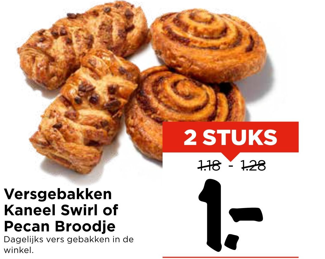 Versgebakken Kaneel Swirl of Pecan Broodje aanbieding bij Vomar