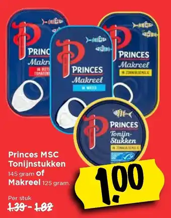 Vomar Voordeelmarkt Princes MSC tonijnstukken 145g of Makreel 125g aanbieding