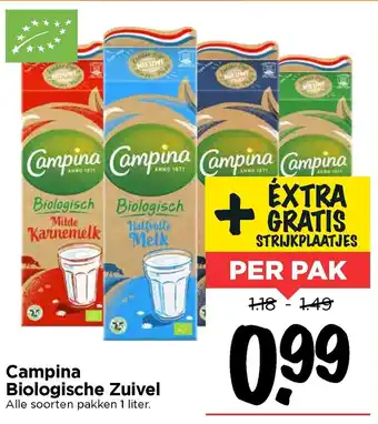 Vomar Voordeelmarkt Campina Biologisch zuivel 1l aanbieding