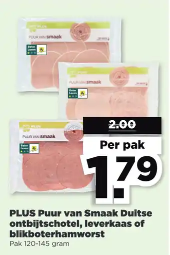 PLUS PLUS Puur van Smaak Duitse ontbijtschotel, leverkaas of blikboterhamworst aanbieding