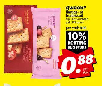 Boni Gwoon Hartige- of fruitbiscuit 218g aanbieding