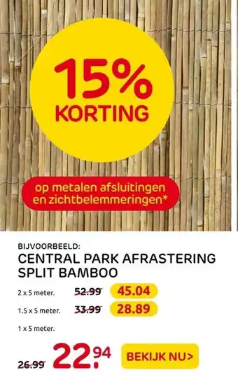 Praxis Central Park Afrastering Split Bamboo 1 x 5 meter aanbieding