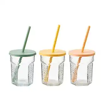 Casa HAMMER Glas met rietje 3 kleuren oranje, geel, groen H 10.5 cm; Ø 8.5 cm aanbieding