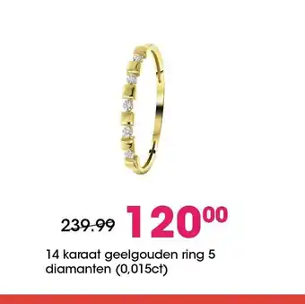 Lucardi 14 karaat geelgouden ring 5 diamanten (0,015ct) aanbieding