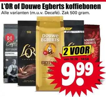 Dirk L'or of douwe egberts koffiebonen 500 gram aanbieding