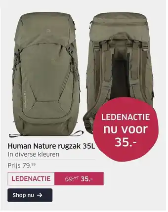 ANWB Human Nature rugzak 35L aanbieding