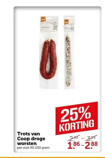 Coop Trots Van Coop Droge Worsten 25% Korting aanbieding