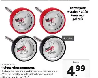 Lidl Grillmeister® 4 Vlees-Thermometers aanbieding