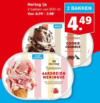 Hoogvliet Hertog ijs 900 ml aanbieding