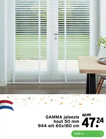 GAMMA Gamma jaloezie hout 50 mm 944 wit 60x180 cm aanbieding