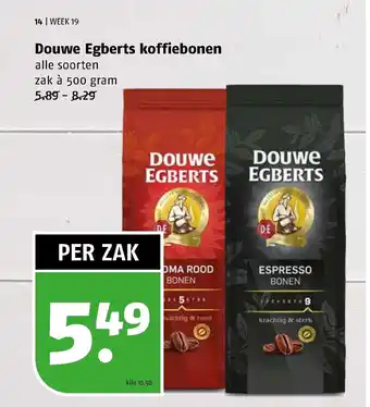 Poiesz Douwe Egberts koffiebonen 500 gram per zak aanbieding