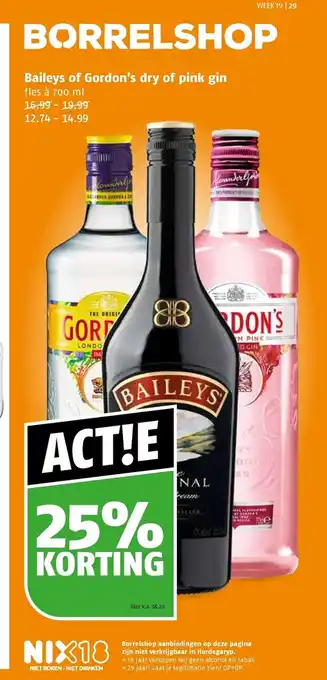 Poiesz Baileys of Gordon's dry of pink gin fles a 700 ml aanbieding