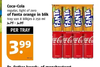 Poiesz Coca-Cola regular, light of zero of Fanta orange in blik tray van 8 blikjes a 250 ml aanbieding