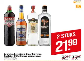 Coop Sonnema berenburg, dujardin vieux, goblet of olifant jonge graanjenever aanbieding