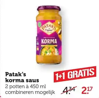 CoopCompact Patak's Korma saus 2*450ml aanbieding