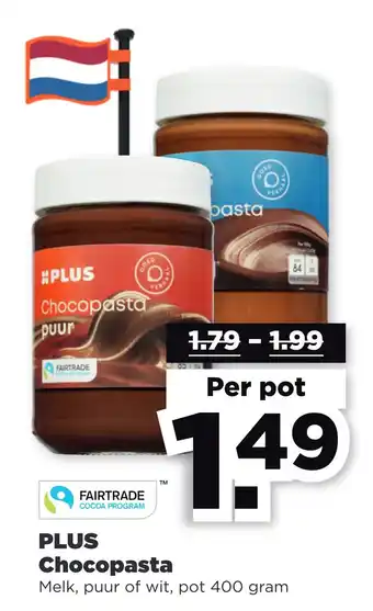 PLUS Plus chocopasta 400 gram aanbieding