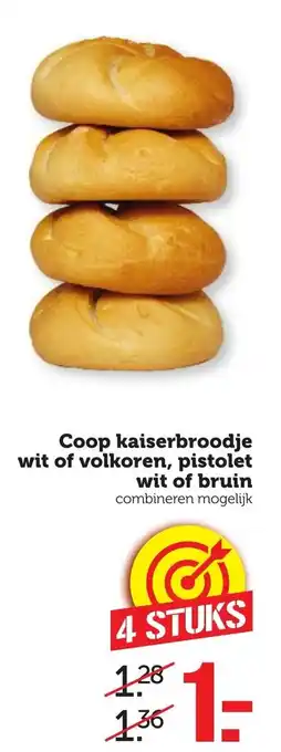 CoopCompact Coop kaiserbroodje wit of volkoren of pistolet wit of bruin aanbieding