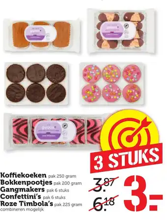 CoopCompact Koffiekoeken 250g, Bokkenpootjes 200g, Gangmakers, Confettini's, Roze Timbola's 225g aanbieding