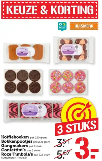 Coop Koffiekoeken 250g, Bokkenpootjes 200g, Gangmakers, Confettini's, Roze Timbola's 225g aanbieding