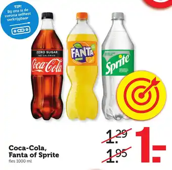 Coop Coca-Cola, Sprite of Fanta  1L aanbieding