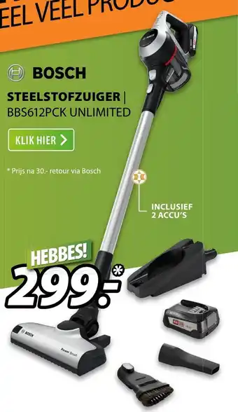 Expert Bosch Steelstofzuiger | BBS612PCK Unlimited aanbieding