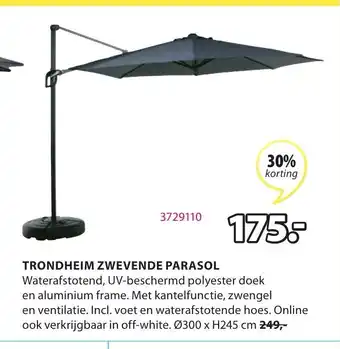 Jysk Trondheim zwevende parasol 300 x H245 cm aanbieding