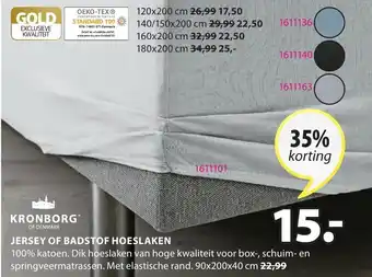 Jysk Kronborg Jersey Of Badstof Hoeslaken 90x200x40 cm aanbieding