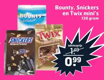 Trekpleister Bounty, Snickers en Twix mini's aanbieding