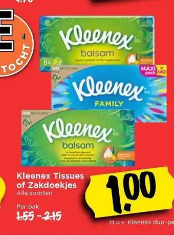 Vomar Voordeelmarkt Kleenex Tissues Of Zakdoekjes aanbieding