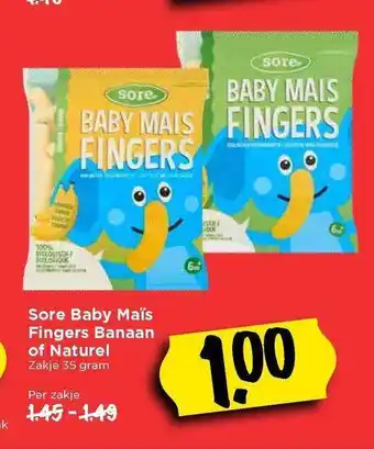 Vomar Voordeelmarkt Sore Baby Maïs Fingers Banaan Of Naturel aanbieding