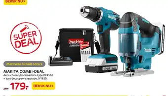 Praxis Makita Accuschroefboormachine DF457D + accu decoupeerzaag JV183D aanbieding