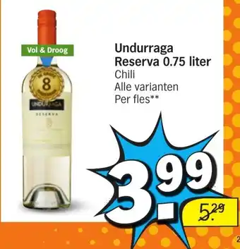 Albert Heijn Undurraga reserva 0.75 liter aanbieding