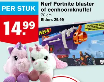 Hoogvliet Nerf Fortnite blaster of eenhoornknuffel aanbieding