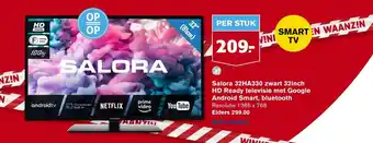 Hoogvliet Salora 32HA330 zwart 32inch HD ready televisie met google android smart, bluetooth aanbieding