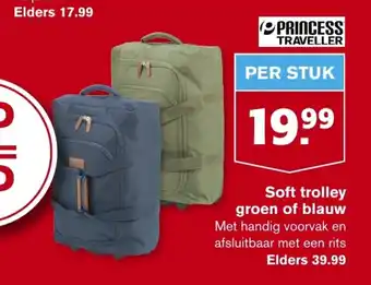 Hoogvliet Princess Traveller soft trolley groen of blauw aanbieding