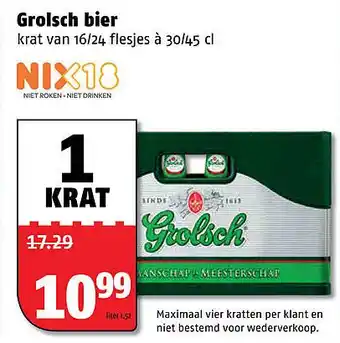 Poiesz Grolsch bier krat van 16/24 flesjes à 30/45 cl aanbieding