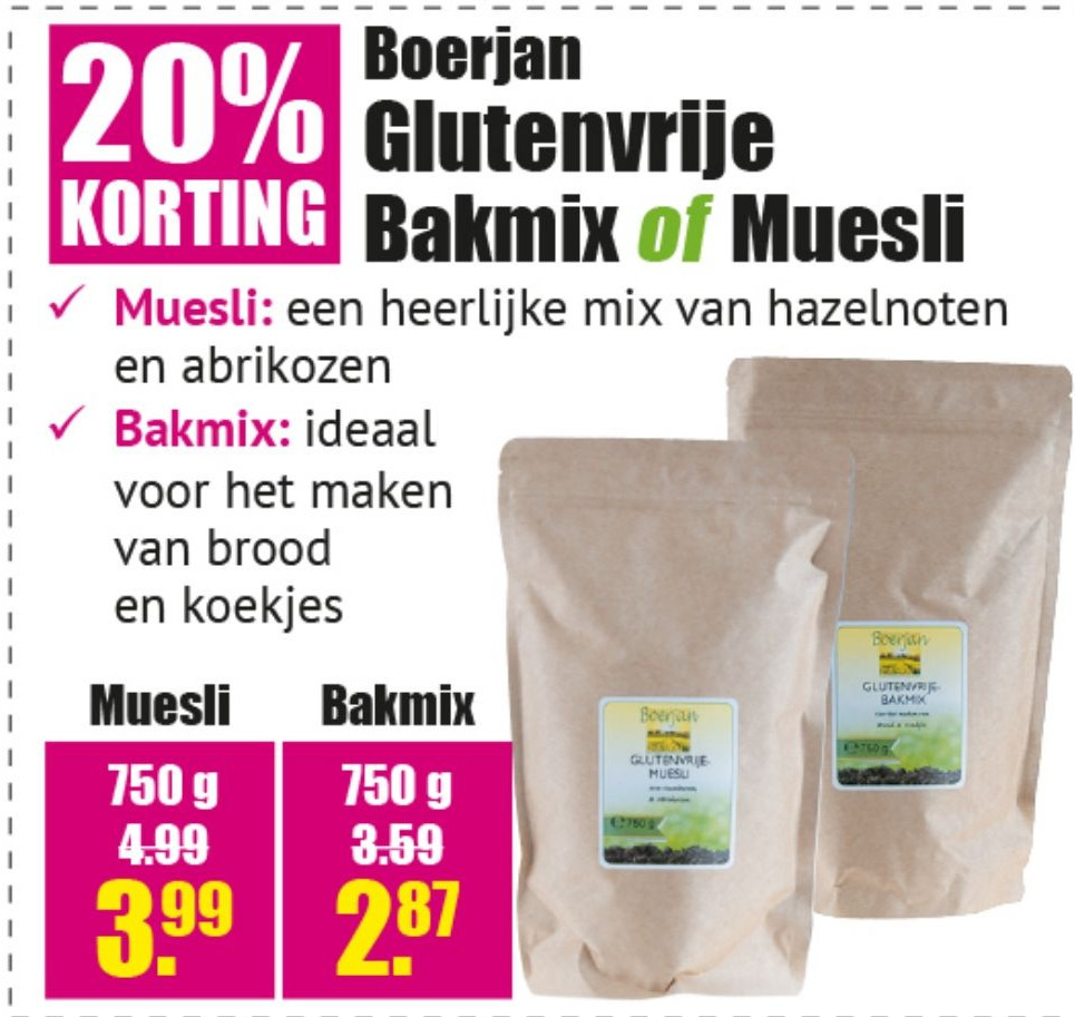 Boerjan Glutenvrije Bakmix of Muesli aanbieding bij Gezond & Wel