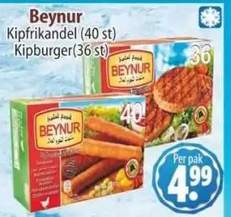 Sahan Supermarkten Beynur kipfrikandel (40 St) Kipburger (36 St) aanbieding