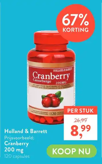 Holland & Barrett Holland & Barrett Cranberry 200 mg aanbieding