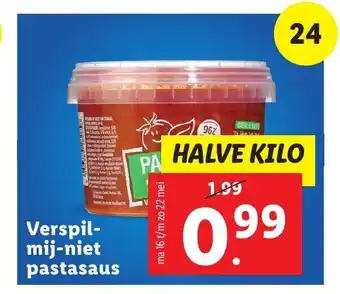 Lidl Verspil- mij-niet pastasaus aanbieding