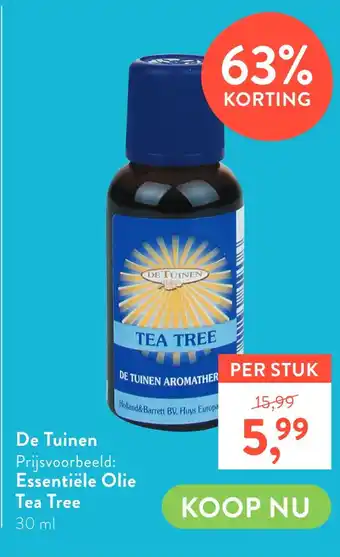 Holland & Barrett De Tuinen Essentiële Olie Tea Tree aanbieding