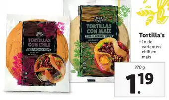 Lidl Tortilla's 370g aanbieding