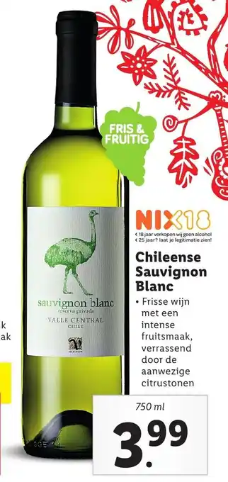 Lidl Chileense sauvignon blane 750ml aanbieding