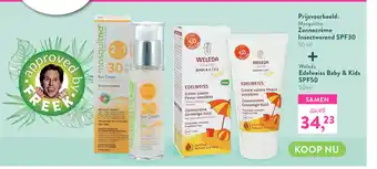 Holland & Barrett Mosquitno Zonnecrème Insectwerend SPF30 + Weleda Edelweiss Baby & Kids SPF50 aanbieding